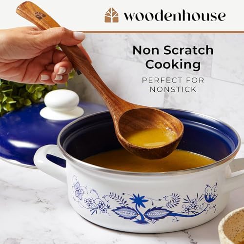 Wooden Ladle for Soup, 3 Size Teak Wood Ladle Spoon with Back Hooks