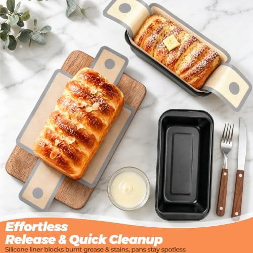 HOTEC 4 PCS Bread Loaf Pan with Liner Bread Pans for Homemade Bread