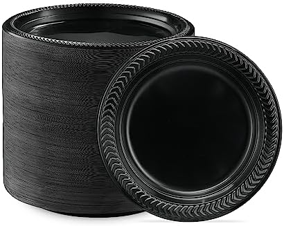 PLASTICPRO 800 PCS Black Plastic Plates Light Weight 7 Inch Plastic Dinner Dessert Appetizer Plates Black Plates Disposable for Party and Wedding