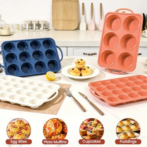 Vinino 2 Pack 12 Cups Silicone Muffin Pan with Stainless Steel Frame-Orange