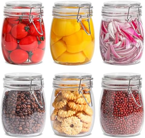 ComSaf Round Glass Jars with Airtight Lids 25 oz 6 Pack Pickling