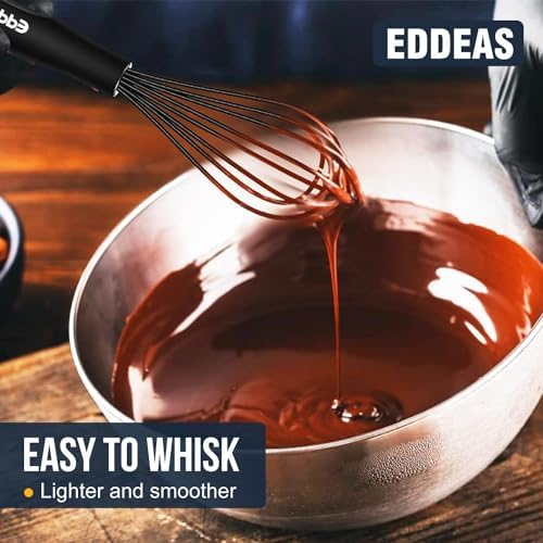 Eddeas Mini Silicone Whisk, Small Silicone Whisk 7+9in, BPA free Non Scratch Coated Protect your Ceramic Pots and Pan.Perfect for Whisking, Beating, Mixing.Black