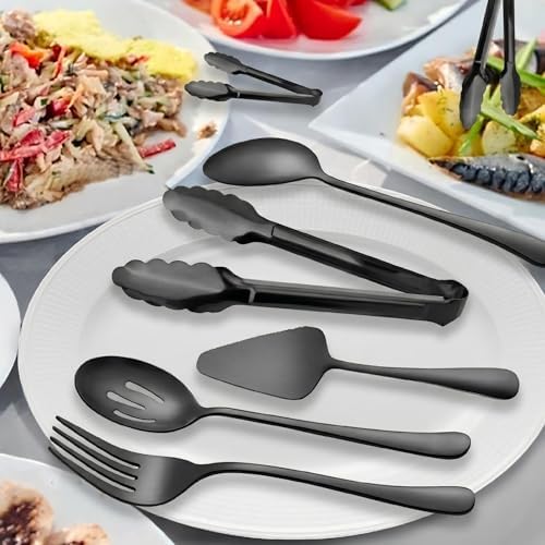 Serving Utensils, XEVOM 6-Piece Stainless Steel Serving Utensil Set Black