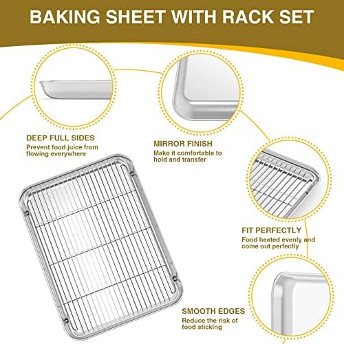 Wildone Baking Sheet with Rack Set (3 Pans + 3 Racks), Stainless Steel Baking Pan Cookie Sheet with Cooling Rack, Non Toxic & Heavy Duty & Easy Clean (Pack of 2)