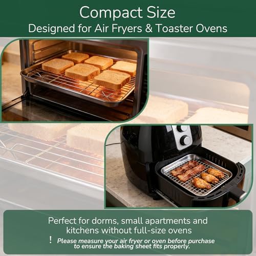 18/0 Stainless Steel Baking Sheet with Cooling Rack, 9.2 Inch Oven-Safe Non-Toxic Cookie Sheets for Baking, Coating Free & Rust Resistant for Healthy Family Baking, Easy to Clean, Heavy Duty
