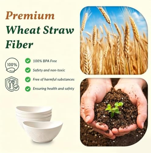 Homienly Wheat Straw Serving Bowls Unbreakable Serving Bowls for Kitchen, Camping, Party, RV, Microwave and Dishwasher Safe Soup Bowls 26 OZ Popcorn Bowls Reusable (4 PCS White)
