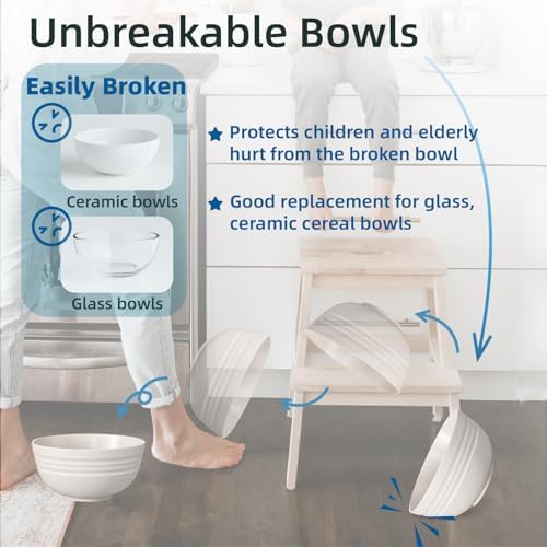 【NOT CERAMIC】Unbreakable Cereal Bowls, 25 OZ Wheat Straw Bowls Microwave and Dishwasher Safe BPA-Free Eco-Friendly Bowl Beige Color for Cereal, Serving ,Soup, Oatmeal, Pasta and Salad（Set Of 6）