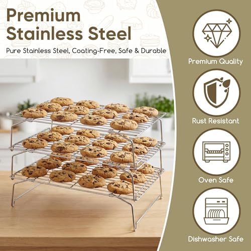 Herogo 3-Tier Collapsible Stainless Steel Cooling Rack, 15" x 10"