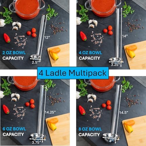 4-Pack Stainless Steel Soup Ladles, Rustproof Heat Resistant Serving Spoons