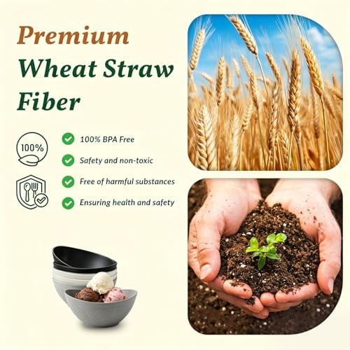 Homienly Unbreakable Snack Bowls,Wheat Straw Small Bowls,10 OZ Plastic Bowls Alaternative for Soup,Chip,Cereal,Microwave & Dishwasher Safe Bowls for Kithcen,Camping,Picnic(6PCS,Grey Stone)