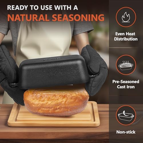 Cast Iron Loaf Pan 9.5x5 Inch, Pre-Seasoned Bread Baking Pan