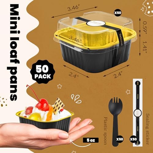 NPLUX Square Foil Cups with Lids, 50 Pack Black Gold 5oz for Weddings