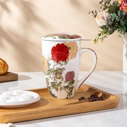 AmorArc Tea Cup With Infuser and Lid, 18oz Loose Leaf Tea Mug With Steeper