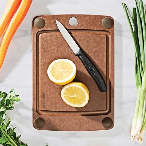 Epicurean All-In-One Cutting Board with Non-Slip Feet and Juice Groove - Non-toxic, Dishwasher Safe, Made in the USA, 10" x 7", Nutmeg