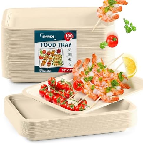 SPARGOS 14 Inch Rectangle Paper Trays, 100 Pack Crawfish and BBQ
