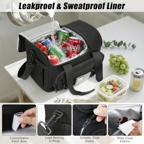 Lunch Box for Men, 15L Insulated Lunch Bag with Hot/Cold Compartment