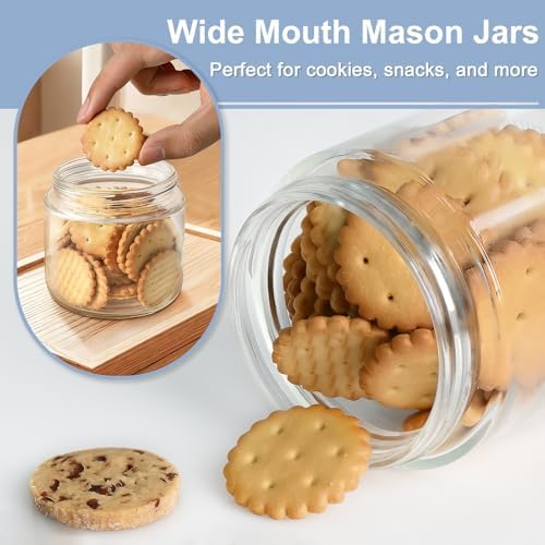 Overnight Oats Containers with Lids, 10oz Wide Mouth Mason Jars with Lids, 9 Pack Glass Jars with Airtight lid for Chia Pudding Yogurt Salad, Meal Prer Oatmeal Jars, Blue