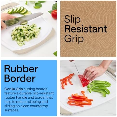 GORILLA GRIP BPA-Free Reversible Kitchen Cutting Board, Set of 3, Almond