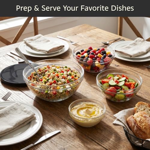 Glass Mixing Bowls with Lids Set - 10-Piece-Set with Multiple Bowl Sizes for Kitchen Storage, Meal Prep, Mixing, and Serving (Black)