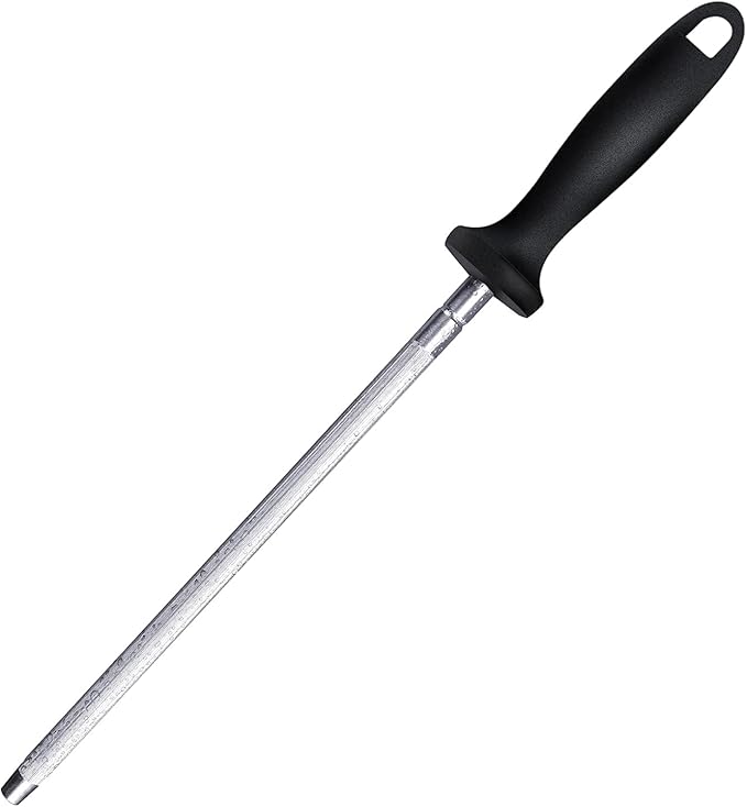 Knife Sharpener Rod, 13 Inch Carbon Steel Honing Steel for Kitchen Knives, Professional Magnetized Sharpening Stick with Nickel-Chrome Plating, Easy Grip Tool for Chef Knives