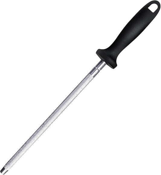 Knife Sharpener Rod, 13 Inch Carbon Steel Honing Steel for Kitchen Knives, Professional Magnetized Sharpening Stick with Nickel-Chrome Plating, Easy Grip Tool for Chef Knives