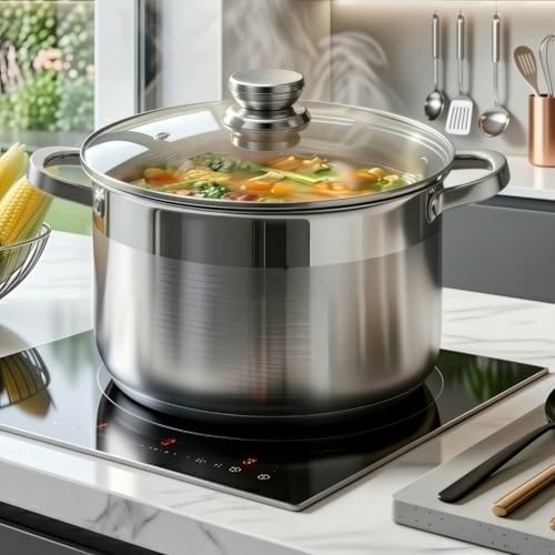 10 Quart Stock Pot with Lid, Stainless Steel Pasta Cooking Soup Pot