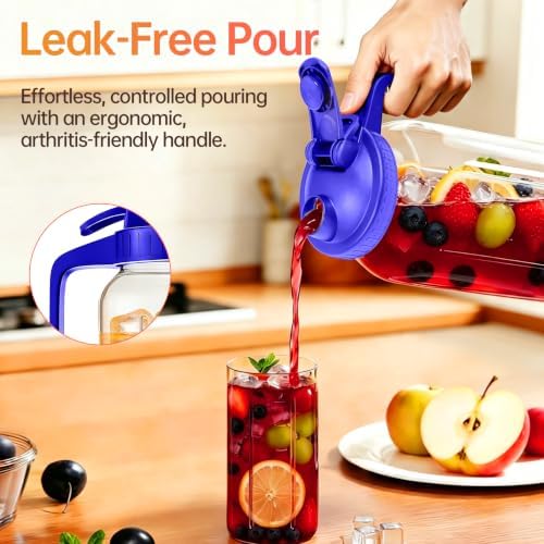64oz Glass Pitcher with Lid & Spout – 2 Quart Mason Jars, Airtight & Leakproof Breastmilk Pitcher for Cold Brew Coffee, Sun Tea, Water, Juice – Wide Mouth, Fridge Safe