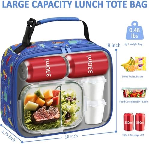 Tenot Lunch Box Kids Insulated Lunch Tote Bag Blue Car