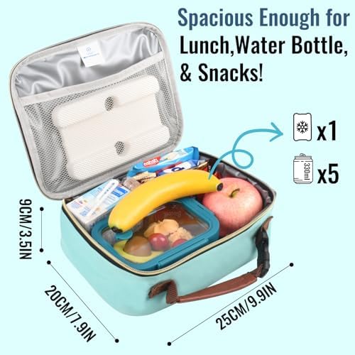 Genteen Lunch Box for Kids, Boys - Insulated Small LunchBox Reusable, Zip Closure & Buckle Handle, Portable Cooler for Work, School, Travel (Light Green)