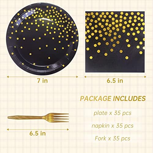 Serves 35 Guests Black and Gold Plates and Napkins Party Supplies
