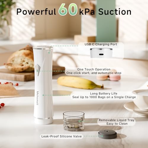 Mehomeli Compact Handheld Vacuum Sealer for Food with 10 Reusable Bags