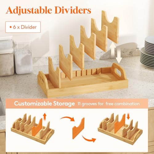 Lifewit Bamboo Lid Organizers for Inside Cabinet with 7 Sections