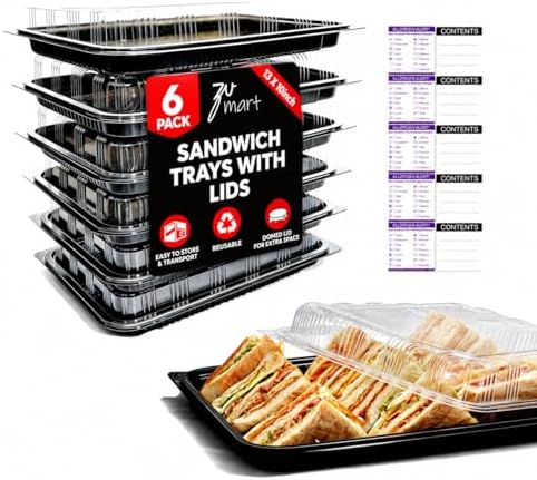 6 Pack Catering Trays with Lid – 13" Serving Trays with Lids - Reusable Serving Platter With Lid for Catering, Buffet, Picnics & Events – Party Trays With Lids (13.39 × 9.84 × 2.95 inch)