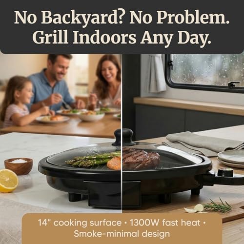Elite Gourmet EMG-980BX Indoor Electric Round Grill, Non-Stick, 14" Black