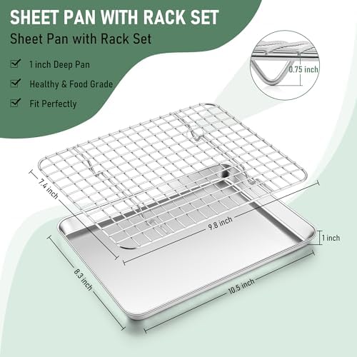Homikit Cookie Sheet with Rack Set (1 Sheet Pan+1 Cooling Rack),10 x 8 Inch