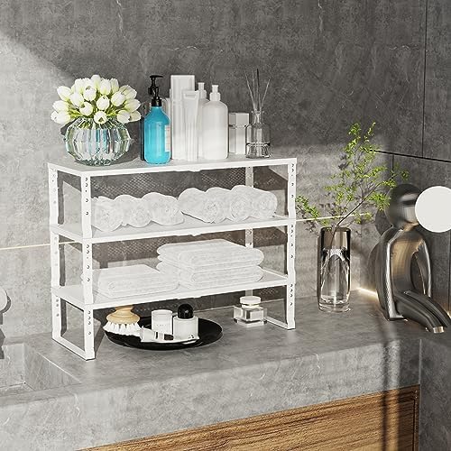 Jojocross Expandable Adjustable Stackable Kitchen Organizer, Spice Rack,Metal Pantry Storage Shelves Racks,Counter Shelf for Cabinets, Countertop, Cupboard(1 Pack/Medium/White)