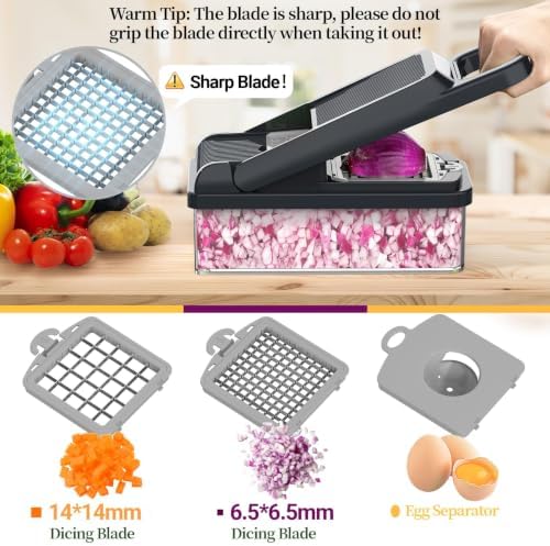 12-in-1 Vegetable Chopper 7 Blades, Veggie Cutter with Handle, Grey