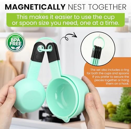 Spring Chef Magnetic Measuring Cups and Spoons Set of 9 - Mint