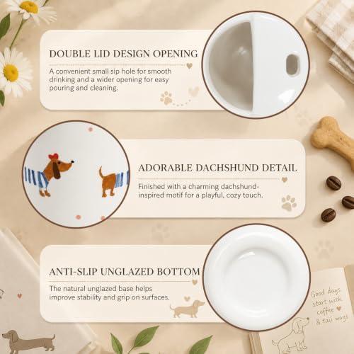 Ceramic Travel Coffee Mug 12 OZ, Cute Dachshund Pattern Coffee Cup