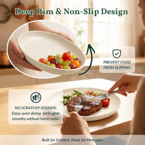 Homienly Wheat Straw Dinner Plates Set of 8, Unbreakable, Dishwasher & Microwave Safe, Modern Style, 9 inch, Beige