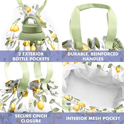 Fit & Fresh Lunch Bag For Women, Insulated Womens Lunch Bag For Work, Stain-Resistant Large Lunch Box For Women With Containers, Cinch Closure Cromwell Bag, Lemons