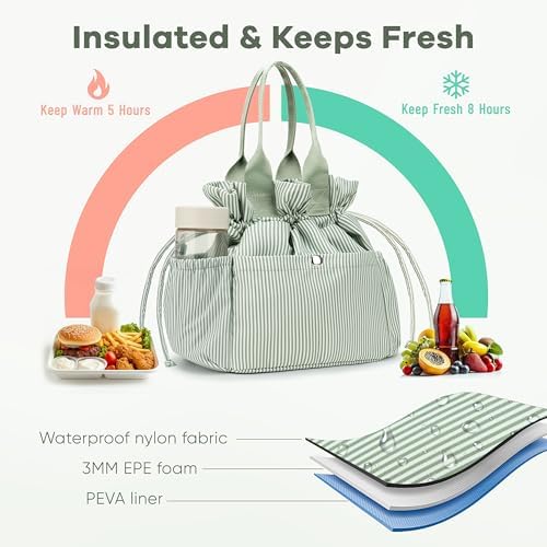 Yarnic Lunch Bag Women Insulated Lunch Box with Water Bottle Holder