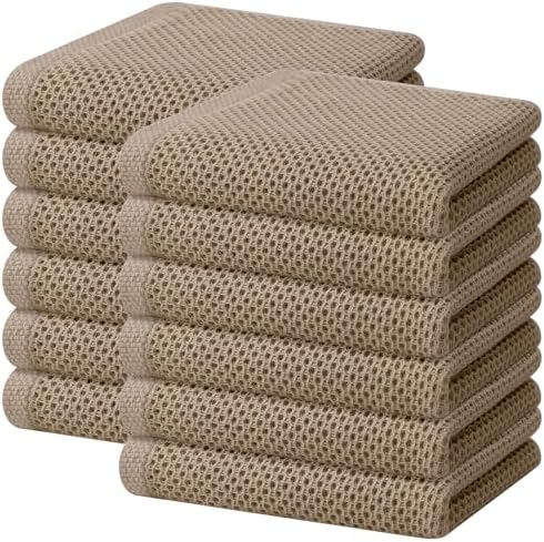 Homaxy 100% Cotton Waffle Weave Kitchen Dish Towels 12-Pack, Tan