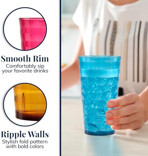 US Acrylic Splash [Set of 16] 18 ounce Plastic Stackable Water Tumblers in Jewel Tone Colors Value Set of Drinking Cups, Reusable, BPA-free, Made in the USA, Top-rack Dishwasher Safe