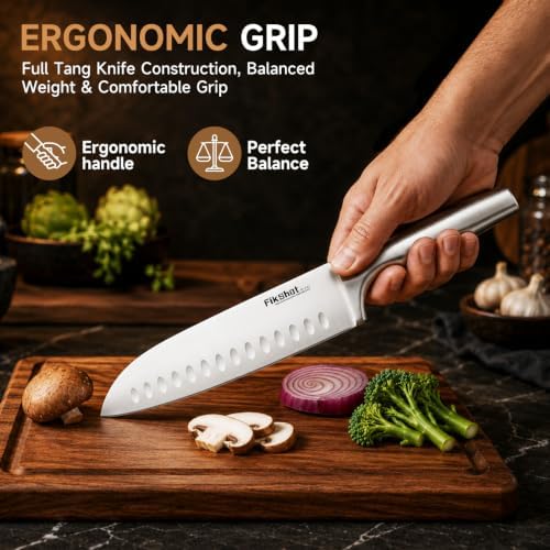 FikShot 14PCS Knife Set with Block & Sharpener, Premium Full Tang Forged