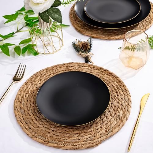 EjonirInjonir 80pcs Heavy Duty Black Dessert Plates for Weddings, Gold Rim