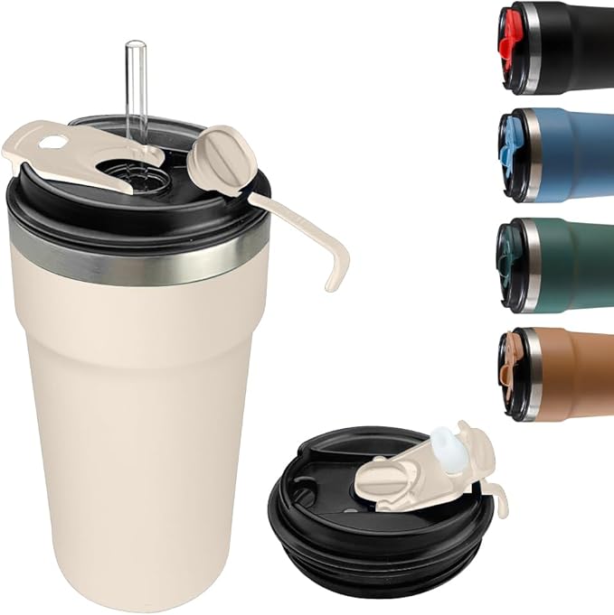 Travel Coffee Mugs Leak-Proof, Reusable Coffee Cups with Lids, Stainless Steel Vacuum Insulated Coffee Tumblers, Thermal Insulation Cups for Men and Women Hot & Cold Drinks(4th-White, 16OZ)
