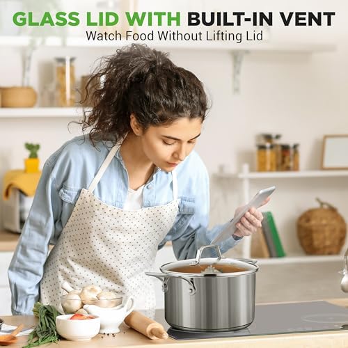 NutriChef 6 Quart Stainless Steel Stock Pot with Lid | Induction Cookware for Home & Commercial Use | Heavy Duty Cooking Pot for Boiling or Simmering Soup, Pasta, Seafood, and Sauces