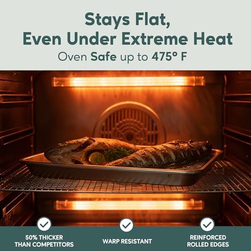 Ultra Cuisine Quarter Sheet Pan with Wire Rack Set - Includes Premium Aluminum Baking Sheet with 100% Stainless Steel Baking Rack, Cookie Cooling Racks with 1/4 Pan Commercial Quality (Pack of 2)