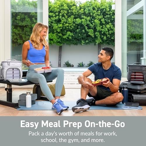 Bentgo Prep Deluxe Insulated Multimeal Bag - Lunch Box Bag, Holds 5 Meals, Premium Insulation up to 8 Hrs, Durable, Water-Resistant - Large Capacity For Adult Meal Prep (White Marble)